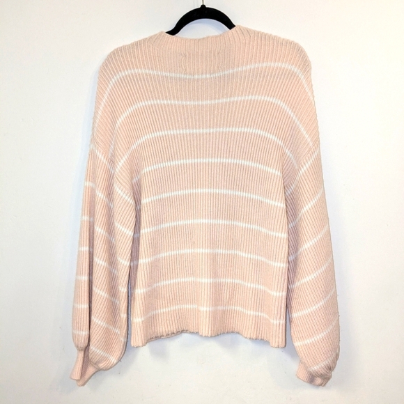 Saylor Reformation Pink White Stripped Ribbed Knit Wool Crewneck Balloon Sleeve - Picture 5 of 8